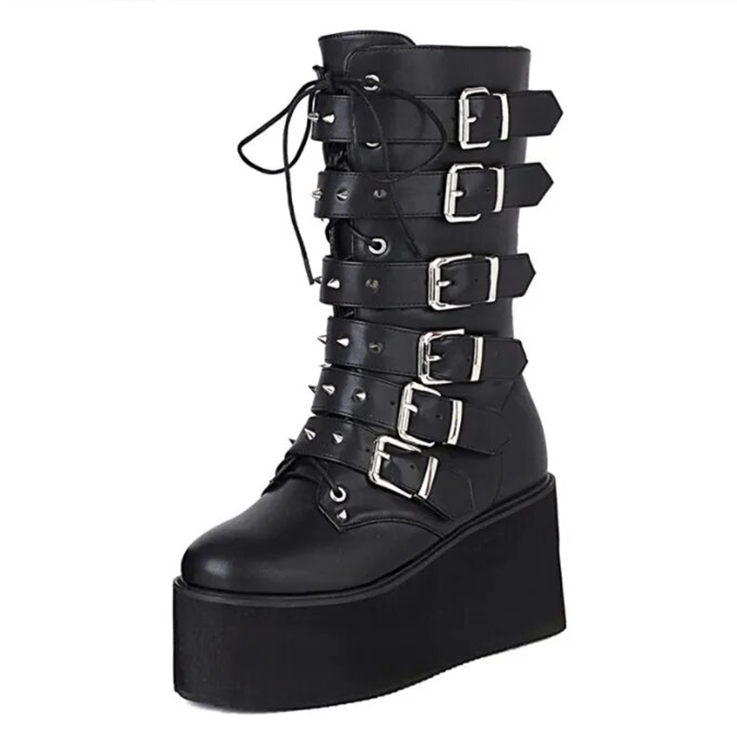Funki Findz | Boots | Women's Buckle Strap Wedge Biker Boots