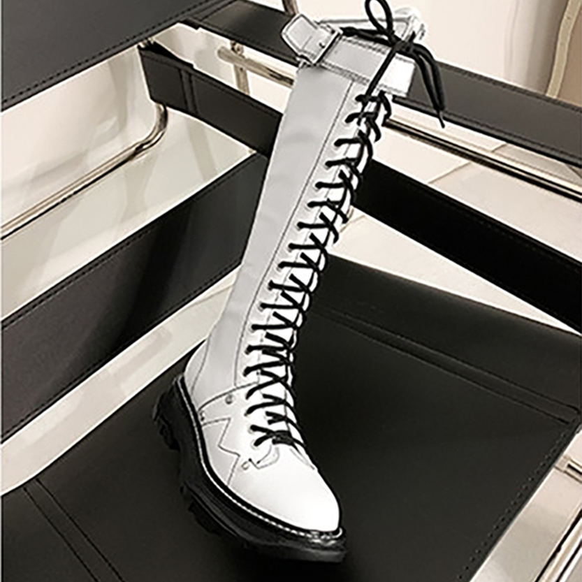 Funki Findz | Boots | Women's White Knee High Lace Up Boots