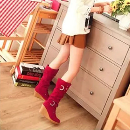 Funki Findz | Boots | Women's Mid-Calf Suede Wedge Stud Boot