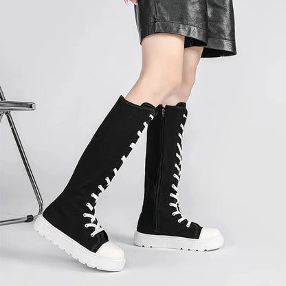Funki Findz | Boots | Women's Over Knee Lace Up Canvas Boots