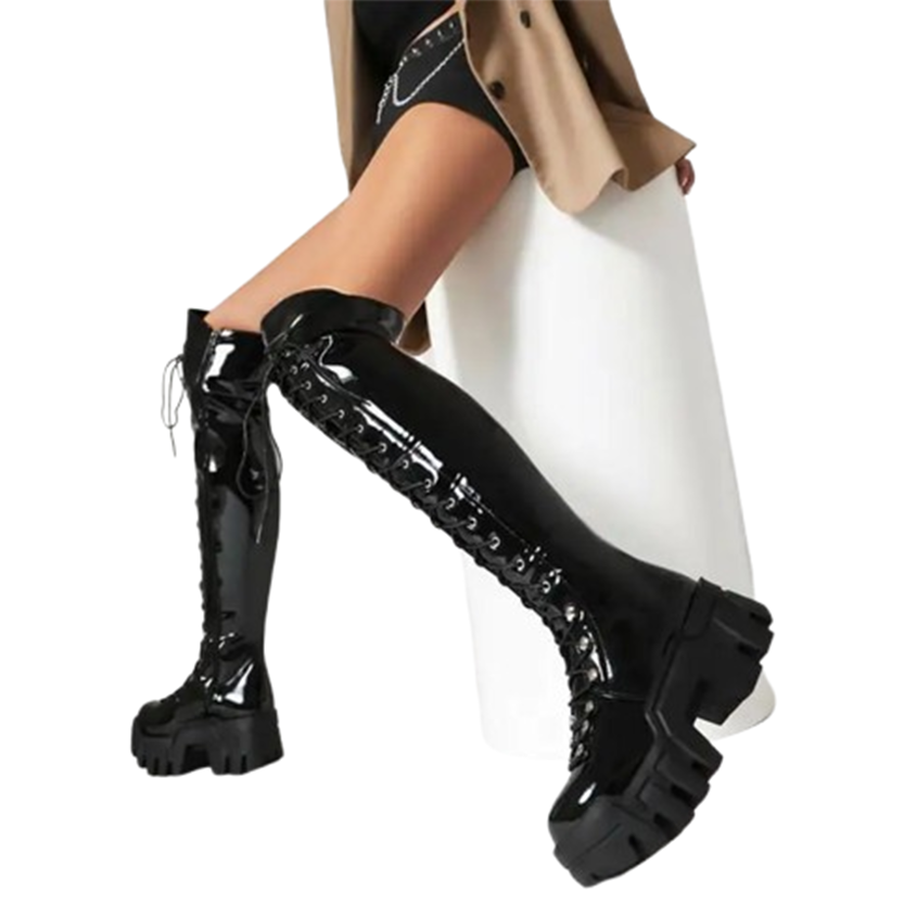 Funki Findz | Boots | Women's Platform Over Knee Lace Up Boot