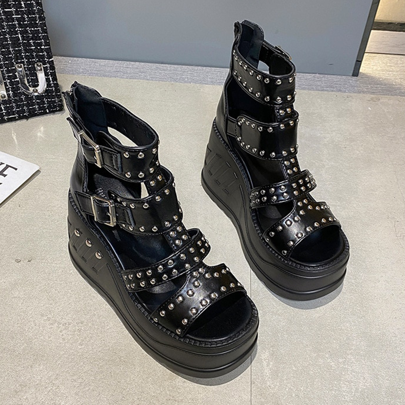Funki Findz | Shoes | Women's Riveted Platform Wedge Sandals