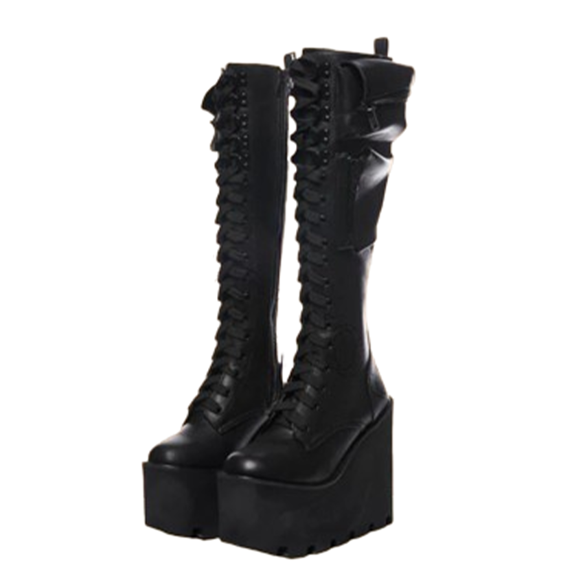 Funki Findz | Boots | Women's Red Buckle Strap Platform Boots
