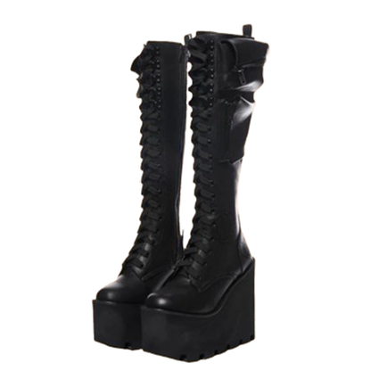 Funki Findz | Boots | Women's Red Buckle Strap Platform Boots