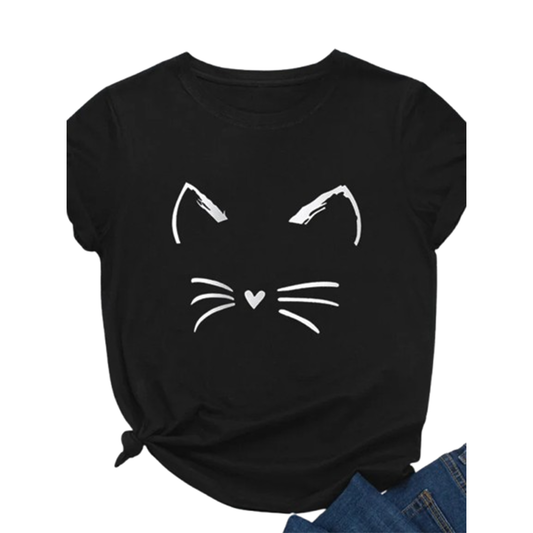 Funki Findz | Shirts | Women's Cute Cat Whiskers Printed T-Shirt