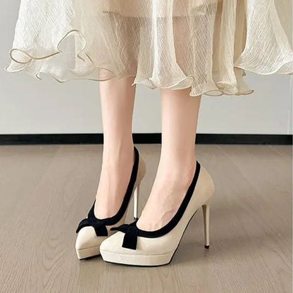 Funki Findz | Shoes | Women's Suede Bow Tie Platorm Heels