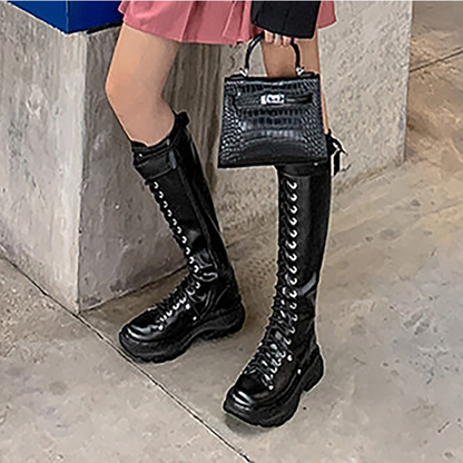 Funki Findz | Boots | Women's White Knee High Lace Up Boots