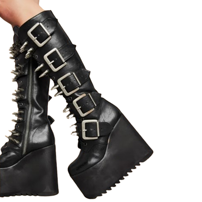 Funki Findz | Boots | Women's Red Buckle Strap Platform Boots