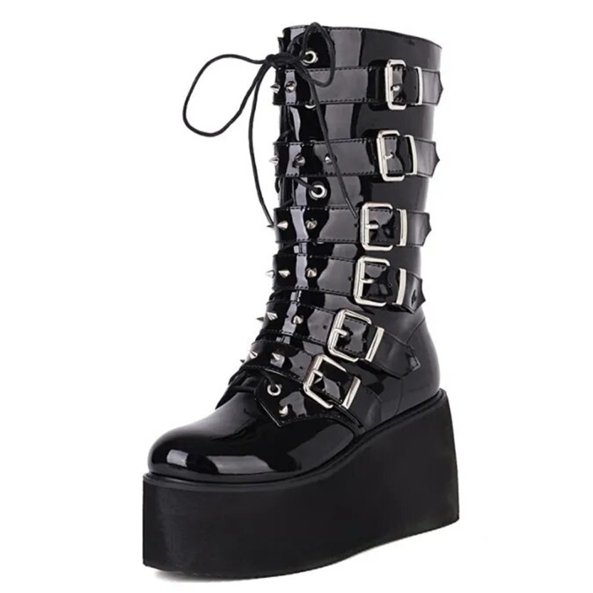 Funki Findz | Boots | Women's Buckle Strap Wedge Biker Boots