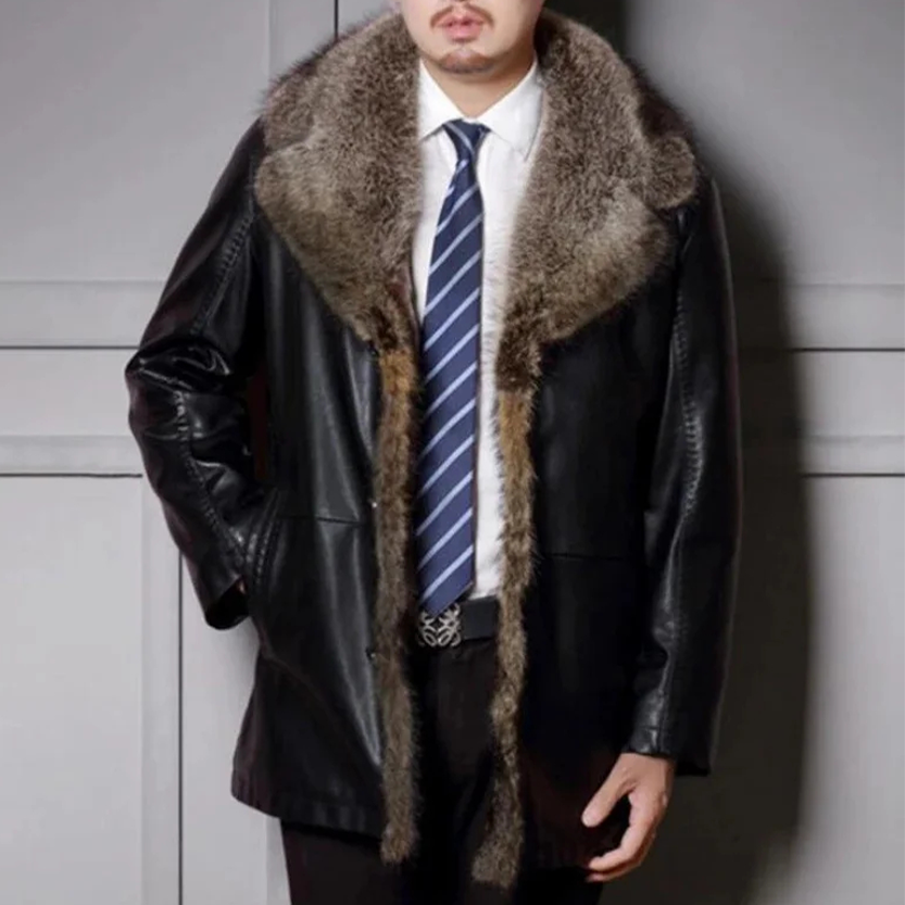 Funki Findz | Jackets | Men's Real Leather Warm Fur Collar Coat
