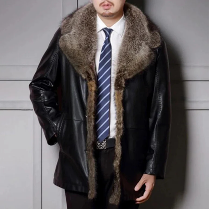 Funki Findz | Jackets | Men's Real Leather Warm Fur Collar Coat