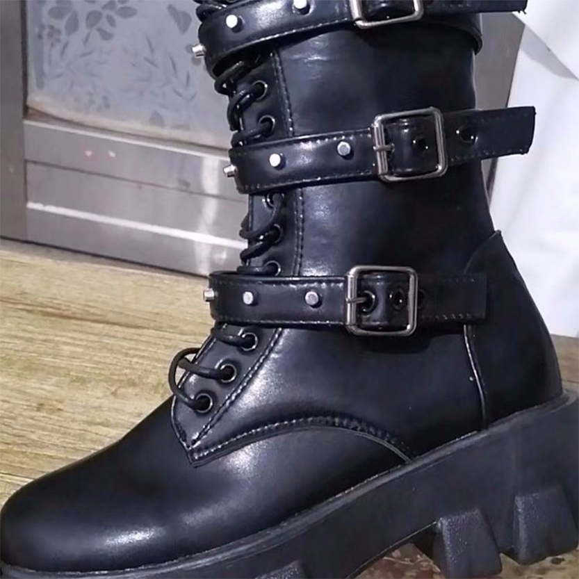 Funki Findz | Boots | Women's Mid-Calf Lace-Up Motorcycle Boot