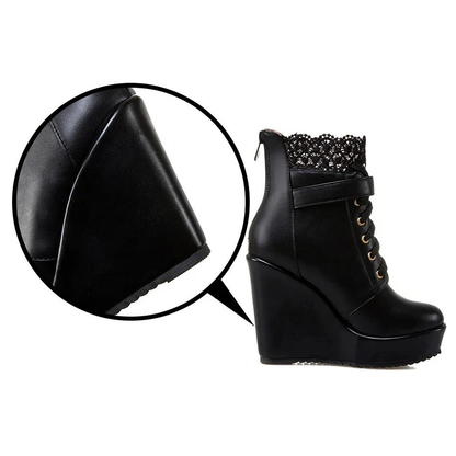 Funki Findz | Boots | Women's High Lace Top Wedge Ankle Boots