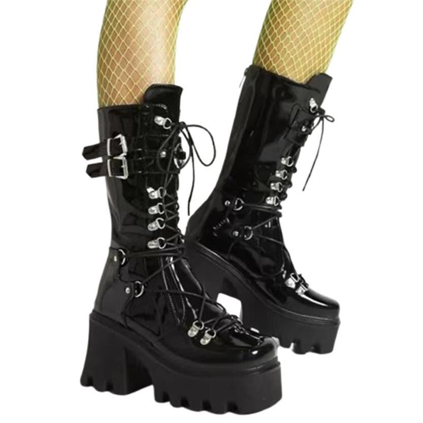 Funki Findz | Boots | Women's Mid-Calf Platform Buckle Boots