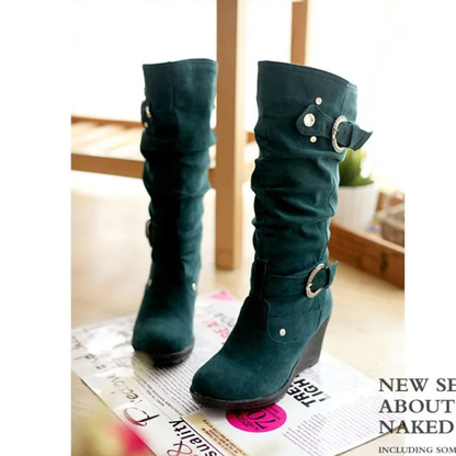 Funki Findz | Boots | Women's Mid-Calf Suede Wedge Stud Boot