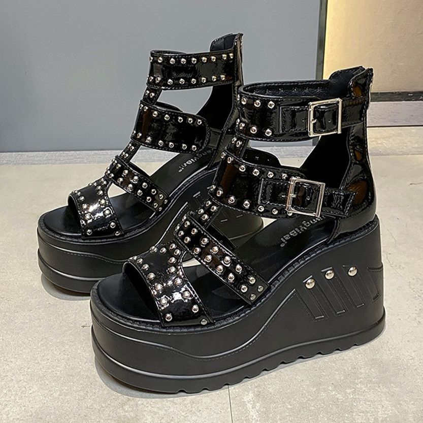Funki Findz | Shoes | Women's Riveted Platform Wedge Sandals