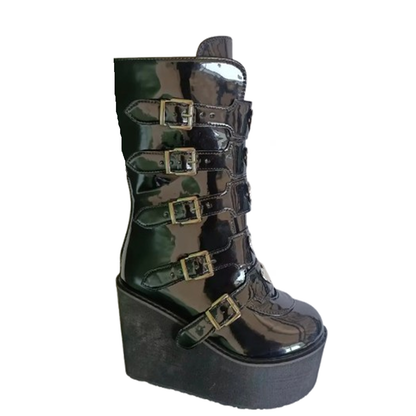 Funki Findz | Boots | Women's High Chunky Wedge Buckle Boots