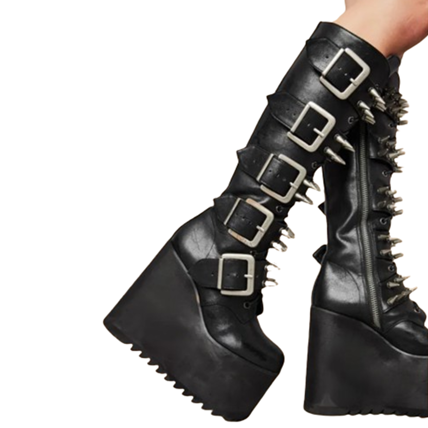 Funki Findz | Boots | Women's Red Buckle Strap Platform Boots