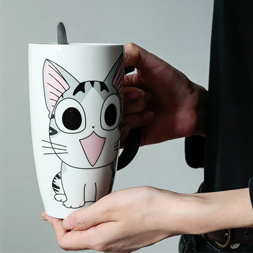 Funki Findz | Mugs | Large Ceramics Cat Mug | Spoon Lid | 20oz
