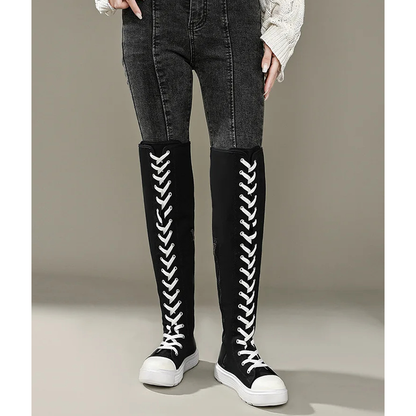 Funki Findz | Boots | Women's Over Knee Lace Up Canvas Boots
