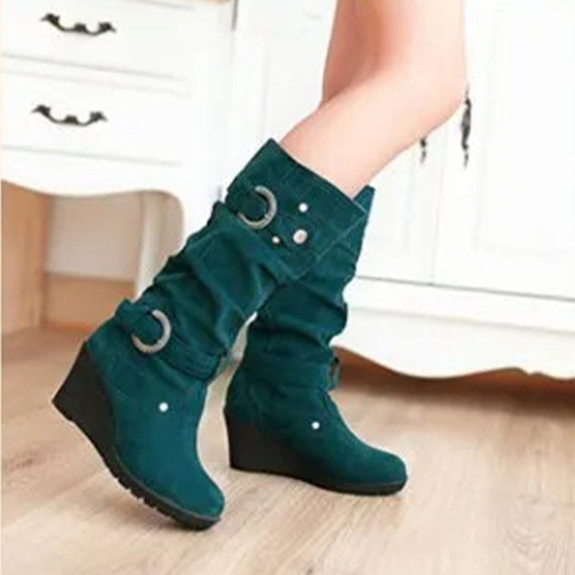 Funki Findz | Boots | Women's Mid-Calf Suede Wedge Stud Boot