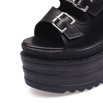 Funki Findz | Shoes | Women's Goth Buckle Strap Wedge Sandal
