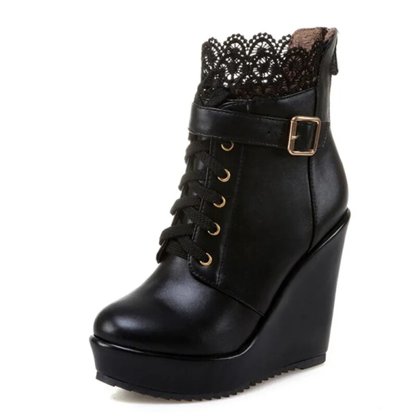 Funki Findz | Boots | Women's High Lace Top Wedge Ankle Boots