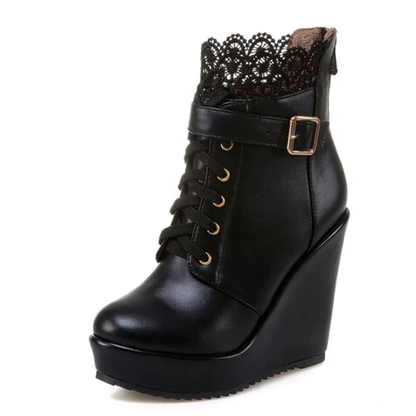 Funki Findz | Boots | Women's High Lace Top Wedge Ankle Boots