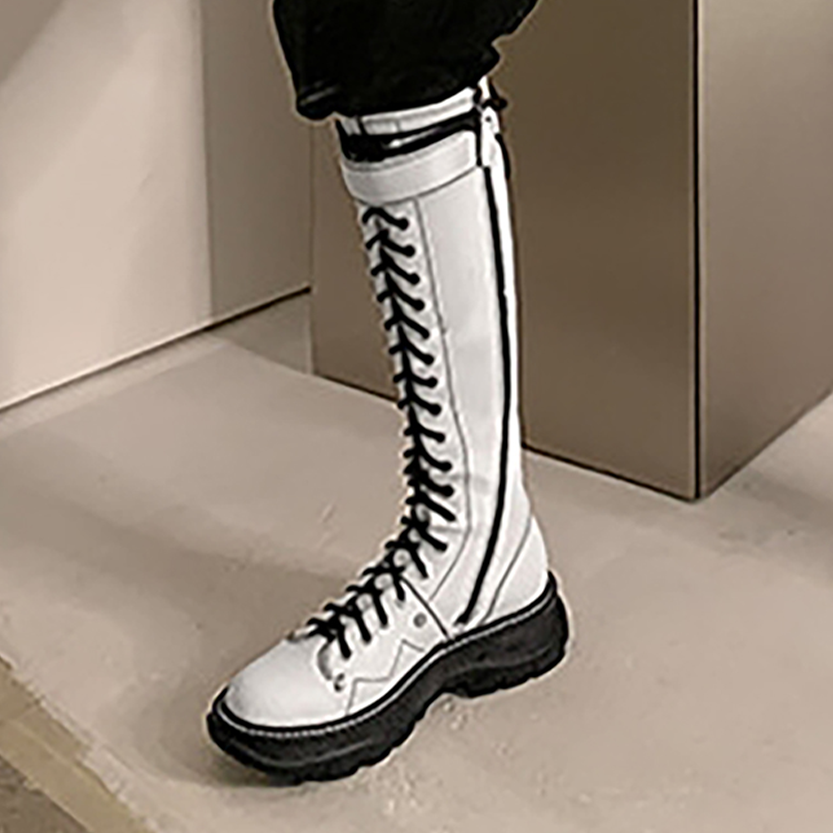 Funki Findz | Boots | Women's White Knee High Lace Up Boots