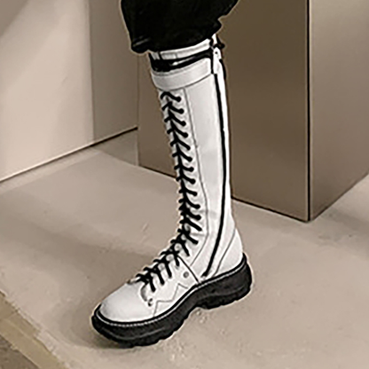 Funki Findz | Boots | Women's White Knee High Lace Up Boots