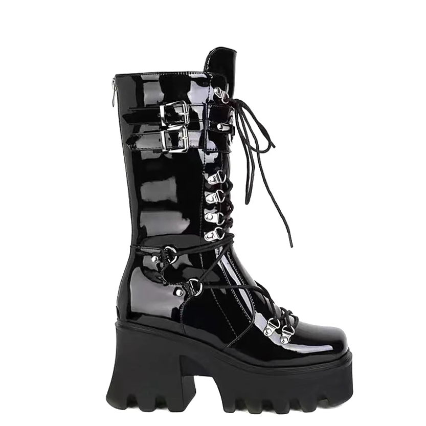 Funki Findz | Boots | Women's Mid-Calf Platform Buckle Boots