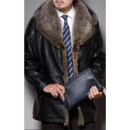 Funki Findz | Jackets | Men's Real Leather Warm Fur Collar Coat