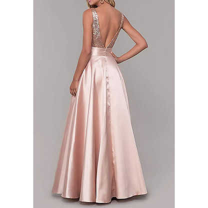 Funki Findz | Dresses | Women's Satin Sequin Evening Dress