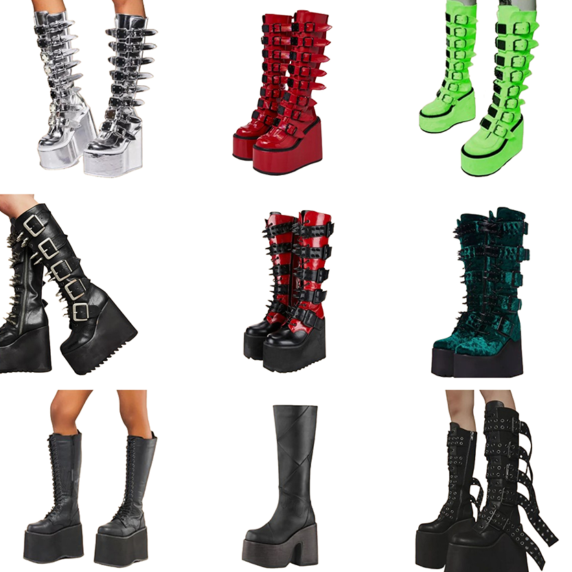 Funki Findz | Boots | Women's Red Buckle Strap Platform Boots