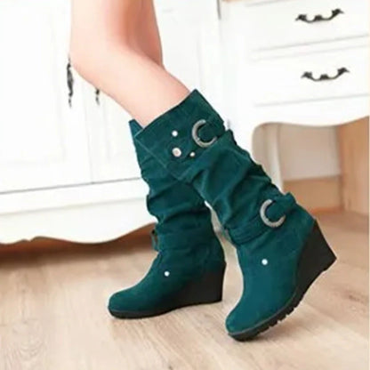 Funki Findz | Boots | Women's Mid-Calf Suede Wedge Stud Boot