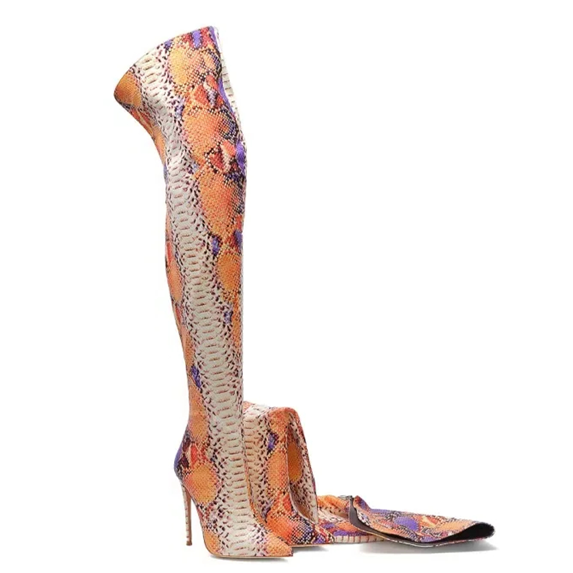Funki Findz | Boots | Women's Multicolor Snake Print Long Boots
