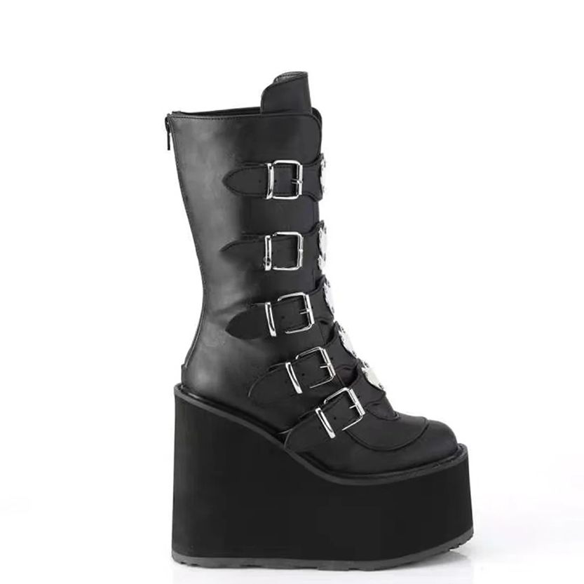 Funki Findz | Boots | Women's High Chunky Wedge Buckle Boots