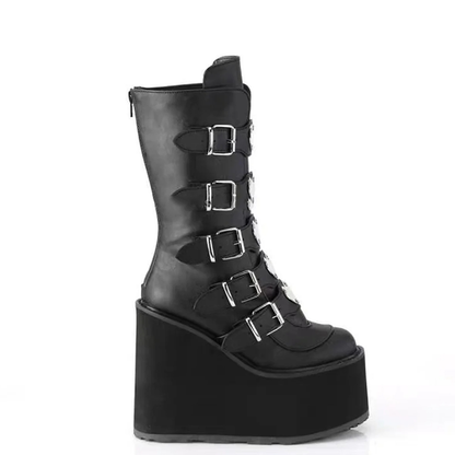 Funki Findz | Boots | Women's High Chunky Wedge Buckle Boots