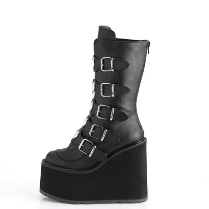 Funki Findz | Boots | Women's High Chunky Wedge Buckle Boots