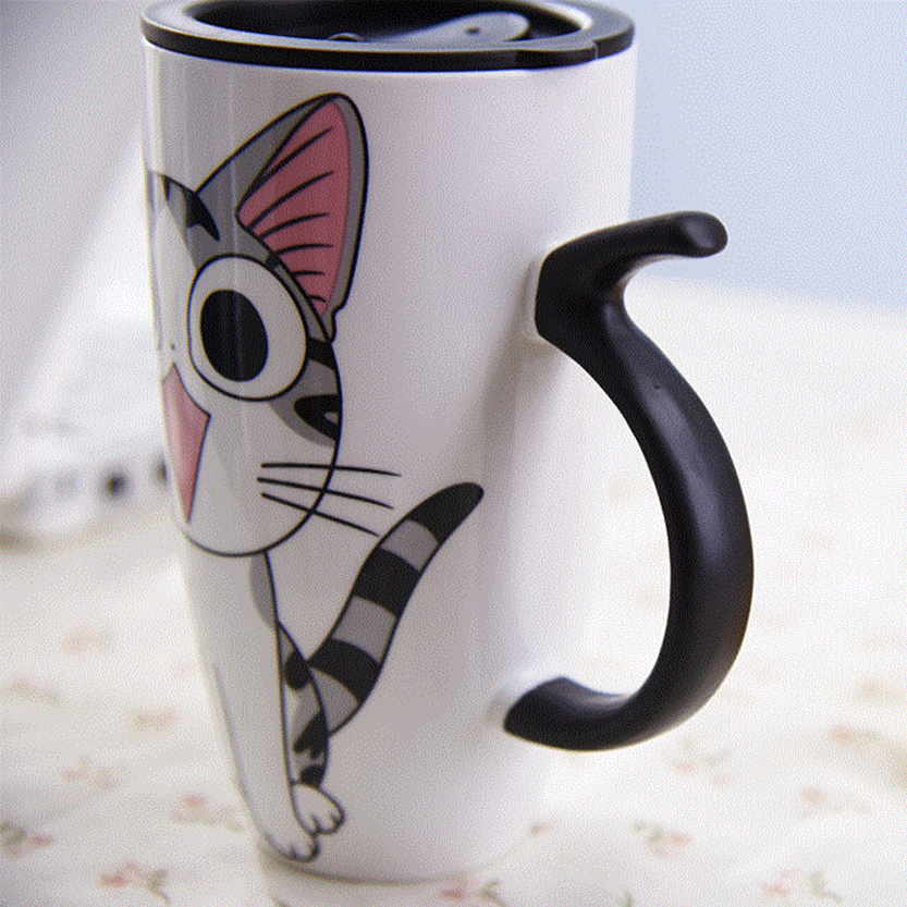 Funki Findz | Mugs | Large Ceramics Cat Mug | Spoon Lid | 20oz