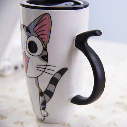 Funki Findz | Mugs | Large Ceramics Cat Mug | Spoon Lid | 20oz