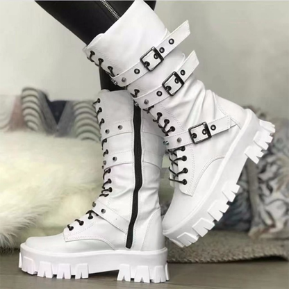 Funki Findz | Boots | Women's Mid-Calf Lace-Up Motorcycle Boot