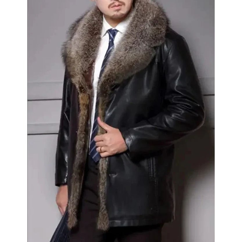 Funki Findz | Jackets | Men's Real Leather Warm Fur Collar Coat