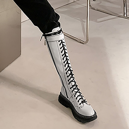 Funki Findz | Boots | Women's White Knee High Lace Up Boots