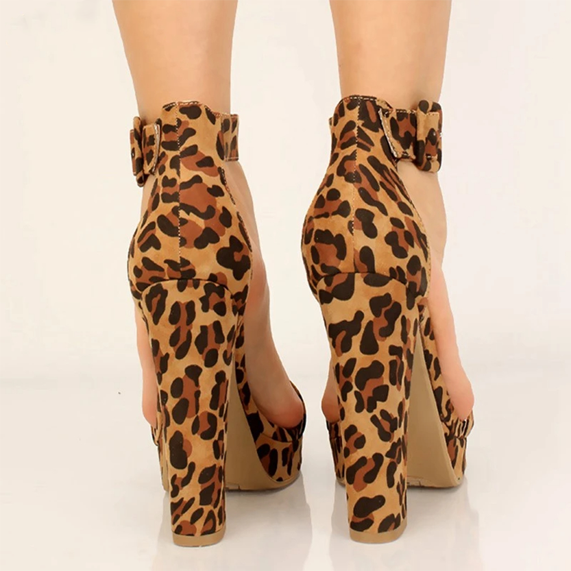 Funki Findz | Shoes | Women's Leopard Print Block Heel Sandals