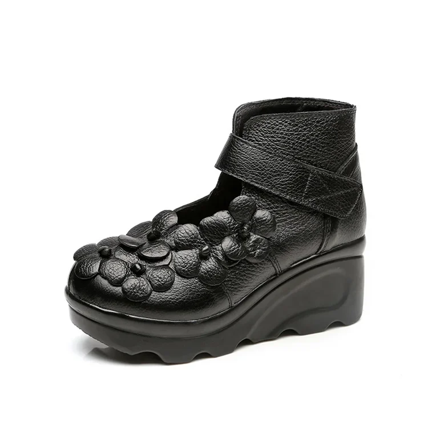 Funki Findz | Shoes | Women's Cute Red Flower Leather Wedges