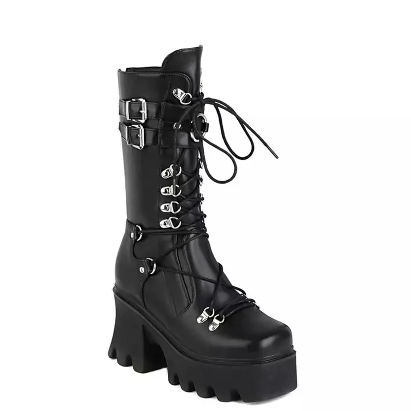 Funki Findz | Boots | Women's Mid-Calf Platform Buckle Boots