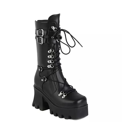 Funki Findz | Boots | Women's Mid-Calf Platform Buckle Boots