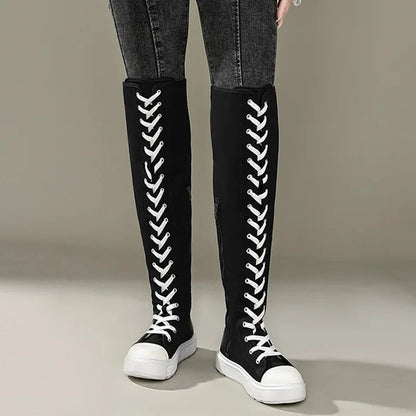 Funki Findz | Boots | Women's Over Knee Lace Up Canvas Boots