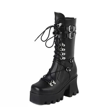 Funki Findz | Boots | Women's Mid-Calf Platform Buckle Boots